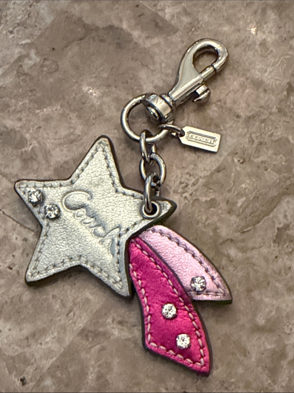 Coach Y2K Vintage shooting Silver Star & Pink Ribbon Charm Keychain